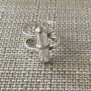 Stella & Dot Silver Tone Adjustable Multi-Band Ring - White/Silver